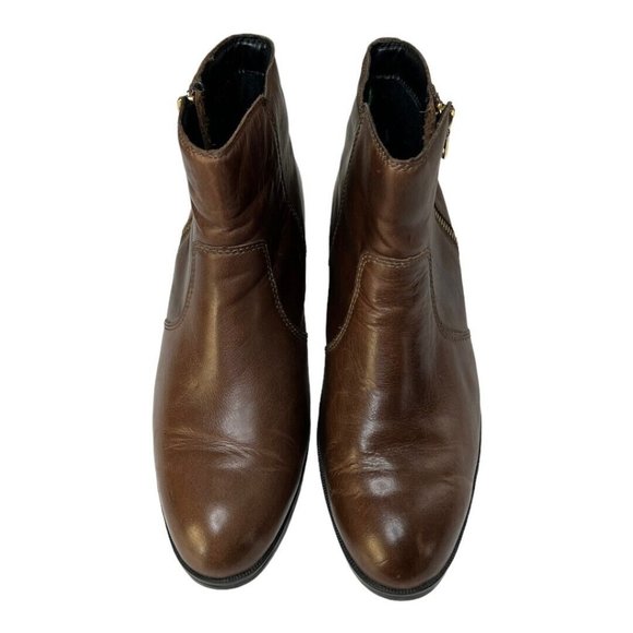 Cougar Boots Womens 7M Brown Leather Gold Tone Zip Almond Toe Block Ankle Shaft - Picture 3 of 10
